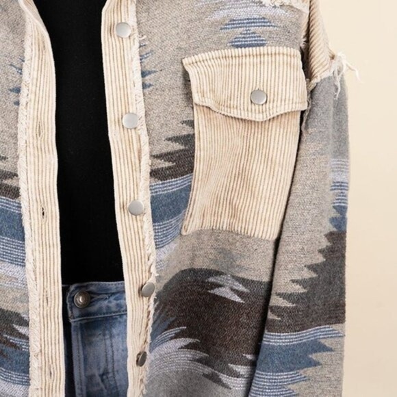 TETON HIKE Cropped Blue Aztec Shacket Trucker Jacket Plus Size3XL NWT - Picture 3 of 3